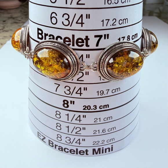 Estate 28.5 CT Green Baltic Amber Oval Panel MCM Sterling Silver VTG Bracelet - Picture 10 of 11
